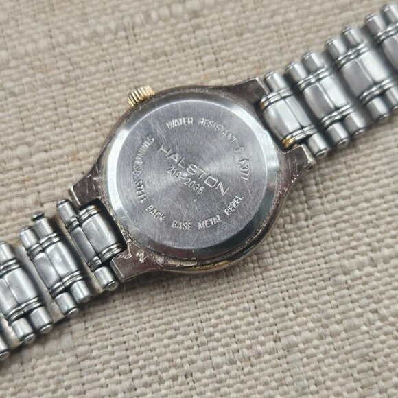 Vintage Halston Ladies Wristwatch Silver Gold Dual Tone Quartz Wrist Watch - Picture 12 of 12